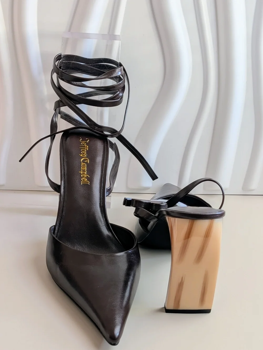 Jeffrey Campbell Accrual Coffee Leather Ankle Wrap Pointed Toe Pumps 8